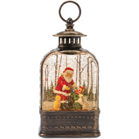 LED Snow Globe Lantern with Santa and Dog 11.25"H