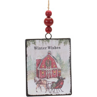 Glass Winter Wishes Barn Ornament (Set of 12)