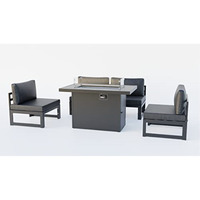 LeisureMod Chelsea 5-Piece Middle Patio Chairs and Fire Pit Table Set Black Aluminum With Cushions
