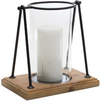 Modern Framed Candle Holder with Wood Base (Set of 2)