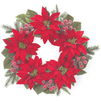 Poinsettia Flower Pine Wreath 24.5"D