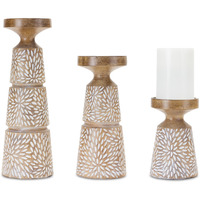 Etched Candle Holder with Wood Grain Design (Set of 3)