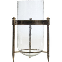 Glass Hurricane Candle Holder in Metal Stand 13.5"H