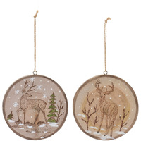 Wood Deer Tree Disc Ornament (Set of 12)