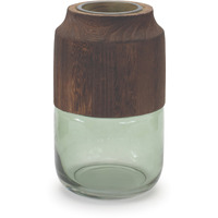 Sage Glass Vase with Wood Accent 9"H