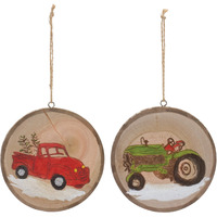 Wood Farm Tree Disc Ornament (Set of 12)
