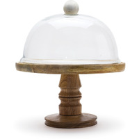 Glass Cloche with Wood Pedestal 10.5"D
