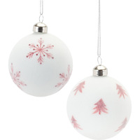 Frosted Snowflake and Tree Ball Ornament (Set of 12)