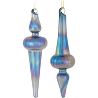 Irredescent Glass Finial Drop Ornament (Set of 12)