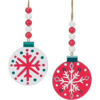 Wood Beaded Snowflake Ornament (Set of 12)