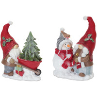 Gnome Figurine with Snowman and Pine Tree (Set of 2)