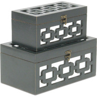 Tessera Set of 2 Distressed Mirrored Wood Boxes - Dark Gray