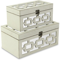 Tessera Set of 2 Distressed Mirrored Wood Boxes - Off White