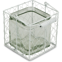 Belen Square Glass Jar in White Wire Basket - Large