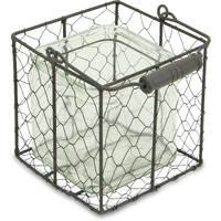 Teska Square Glass Jar in Brown Wire Basket - Large