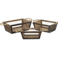 Irona Set of 3 Tapered Wood & Wire Crates - Brown
