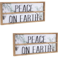 Wood Framed Peace on Earth Sign with Pine Painting (Set of 2)