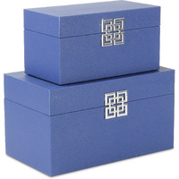 Galena Set of 2 Double Happiness Shagreen Boxes - Navy Blue