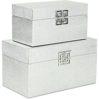 Galena Set of 2 Double Happiness Shagreen Boxes - Silver