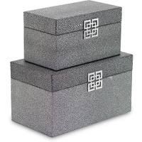 Galena Set of 2 Double Happiness Shagreen Boxes - Dark Silver