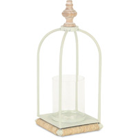 Thistledale White Metal Lanter with Wood & Rope Accents