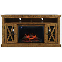 Telluride Rustic Solid Pine 60" Storage Console TV Stand with Electric Fireplace