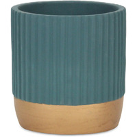 Aurone Round Ridged Ceramic Pot with Gold Finished Base - Large - Blue