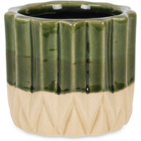 Cadeon Blossom Design Round Ceramic Pot with Textured Base- Small - Dark Green