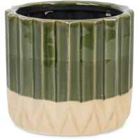Cadeon Blossom Design Round Ceramic Pot with Textured Base- Large - Dark Green