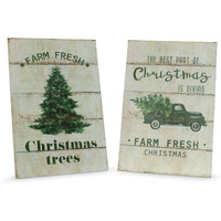 Wood Tree and Truck Plaque (Set of 2)