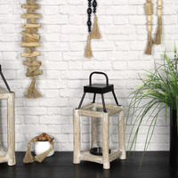 Bexley White Toned Wooden Bar Decor Lantern - Small