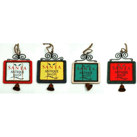 Wood with Metal Sign Ornaments with Bell Set of Four