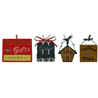 Wood with Metal Sign Ornaments Set of Four