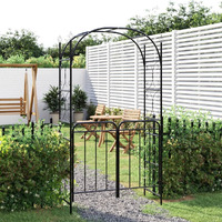 vidaXL Garden Arch with Gate Black 42.5x17.7x92.5 Steel