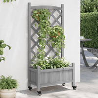 vidaXL Planter with Trellis and Wheels Gray Solid Wood Fir