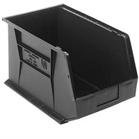 Bin, stacking or hanging, conductive, 11W x 18D x 10H, front/back/side grips, anti-slide lock, (3) divider slots, rear hanger, molded-in label holder, black, Made in USA