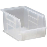 Bin, stacking or hanging, 6W x 9-1/4D x 5H, front/back/side grips, anti-slide lock, (1) divider slot, rear hanger, molded-in label holder, polypropylene, clear, Made in USA