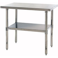 Work Table, 36W x 24D x 34H, hemmed edges, adjustable undershelf, adjustable feet, 304 stainless steel, shipped KD