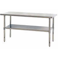 Work Table, 72W x 24D x 34H, hemmed edges, adjustable undershelf, adjustable feet, 304 stainless steel, shipped KD