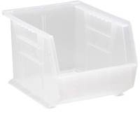 Bin, stacking or hanging, 8-1/4W x 10-3/4D x 7H, front/back/side grips, anti-slide lock, (1) divider slot, rear hanger, molded-in label holder, polypropylene, clear, Made in USA