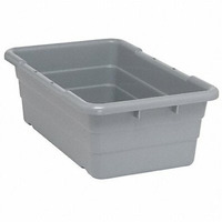 Cross Stack Tub, 5.51 gallon capacity, 100 lb. weight capacity, built-in handle grips, bottom grooves for cross stacking, 1/4 drill hole pattern on bottom, polypropylene, gray, Made in USA