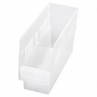 Economy Shelf Bin, nesting, 11-5/8W x 4-1/8D x 6H, (7) divider slots, rear hanglock, molded-in label holder, clear polyropylene, Made in USA