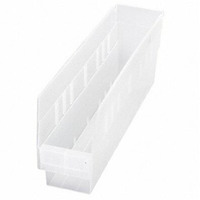 Economy Shelf Bin, nesting, 17-7/8W x 4-1/8D x 6H, (7) divider slots, rear hanglock, molded-in label holder, clear polyropylene, Made in USA