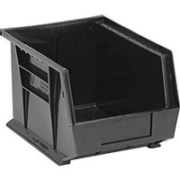 Bin, stacking or hanging, 8-1/4W x 10-3/4D x 7H, front/back/side grips, anti-slide lock, (1) divider slot, rear hanger, molded-in label holder, polypropylene, black, Made in USA