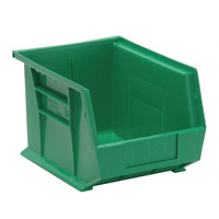 Bin, stacking or hanging, 8-1/4W x 10-3/4D x 7H, front/back/side grips, anti-slide lock, (1) divider slot, rear hanger, molded-in label holder, polypropylene, green, Made in USA