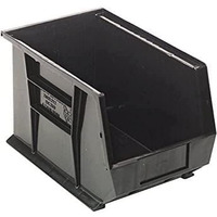 Bin, stacking or hanging, 8-1/4W x 13-5/8D x 8H, front/back/side grips, anti-slide lock, (1) divider slot, rear hanger, molded-in label holder, polypropylene, black, Made in USA