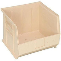 Bin, stacking or hanging, 16-1/2W x 10-7/8D x 5H, front/back/side grips, anti-slide lock, (3) divider slot, rear hanger, molded-in label holder, polypropylene, ivory, Made in USA