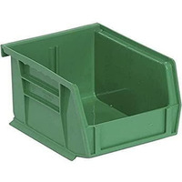Bin, stacking or hanging, 4-1/8W x 5-3/8D x 3H, front/back/side grips, anti-slide lock, (1) divider slot, rear hanger, molded-in label holder, polypropylene, green, Made in USA