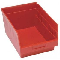 Economy Shelf Bin, nesting, 11-5/8W x 8-3/8D x 4H, (7) divider slots, rear hanglock, molded-in label holder, red polyropylene, Made in USA