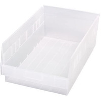 Economy Shelf Bin, nesting, 17-7/8W x 11-1/8D x 6H, (7) divider slots, rear hanglock, molded-in label holder, clear polyropylene, Made in USA